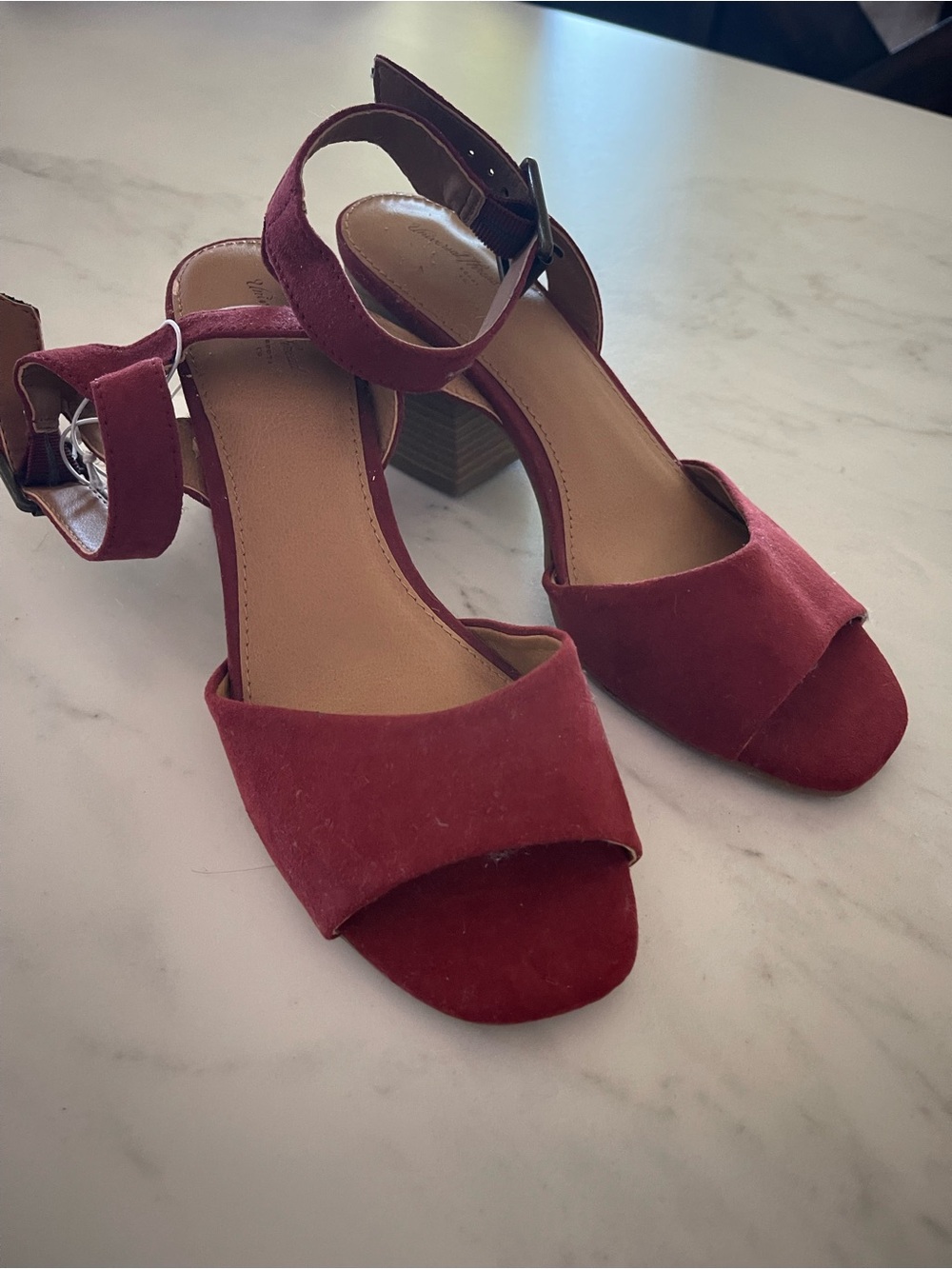 Universal Thread Burgundy Open-Toe Ankle Strap Block Heels